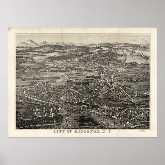  Pictorial Map of Kingston NY (1875) Poster (Voorkant)