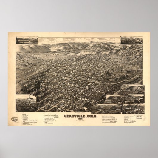  Pictorial Map of Leadville CO (1882) Poster (Voorkant)