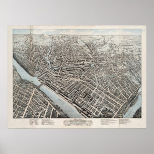  Pictorial Map of Lowell MA (1876) Poster