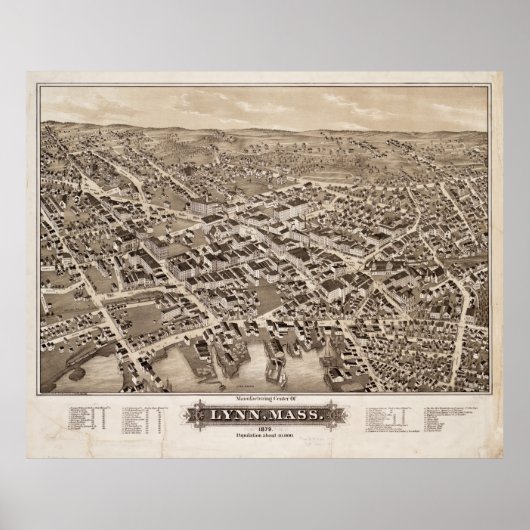 Pictorial Map of Lynn MA (1879) Poster (Voorkant)