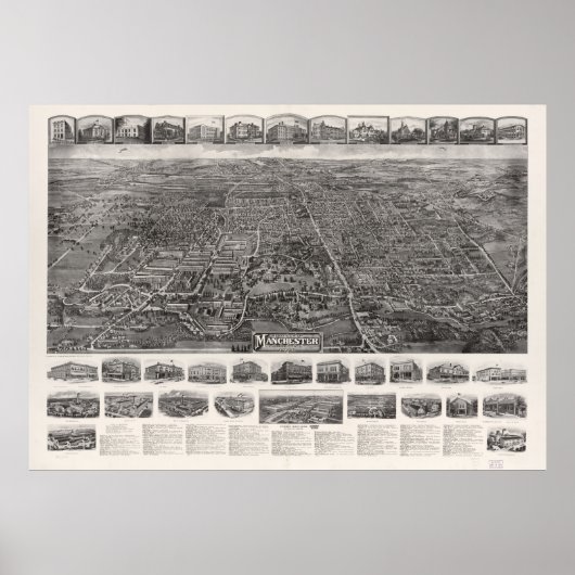  Pictorial Map of Manchester CT (1914) Poster (Voorkant)