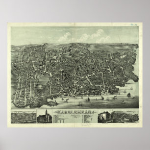 Pictorial Map of Marblehead MA (1882) Poster