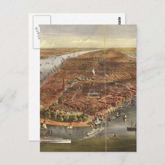 Pictorial Map of New York City (1870) Briefkaart (Voorkant / Achterkant)