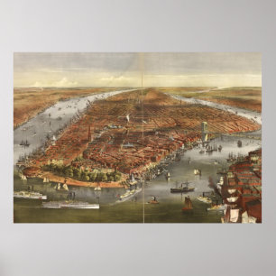 Pictorial Map of New York City (1870) Poster