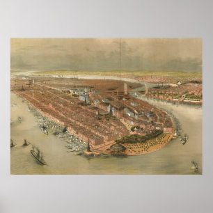  Pictorial Map of New York City (1874) Poster