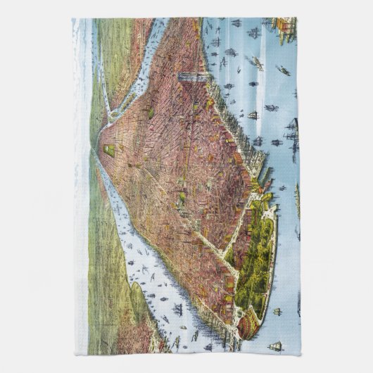 Pictorial Map of New York City (1879) Theedoek (Verticaal)