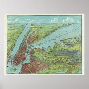 Pictorial Map of New York City (1909) Poster