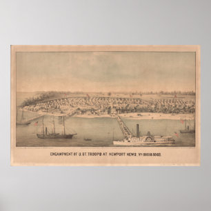  Pictorial Map of Newport News VA (1862) Poster