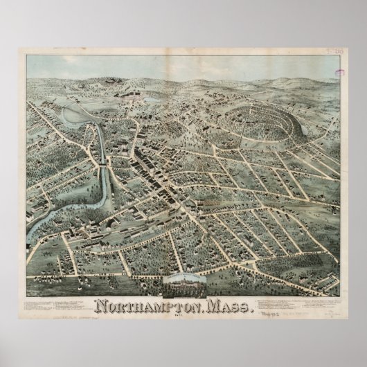 Pictorial Map of Northampton MA (1875) Poster (Voorkant)