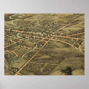  Pictorial Map of Pontiac Michigan (1867) Poster