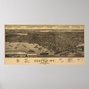 Pictorial Map of Seattle (1884) Poster