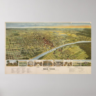 Pictorial Map of Waco Texas (1892) Poster
