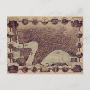  Pictorial Map of Winnipeg Canada (1884) Briefkaart