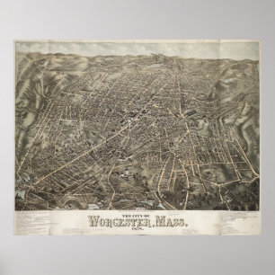 Pictorial Map of Worcester MA (1878) Poster