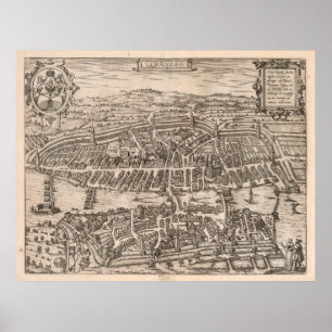 Pictorial Map van Zürich Zwitserland (1581) Poster