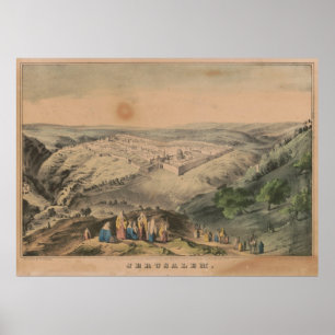  Pictoriële kaart van Jeruzalem Israël (1846) Poster