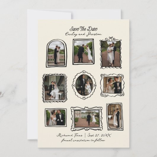 Picture Frames Hand Drawn Save The Date Card (Devant)