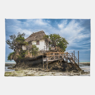 Pictureskast op een tropisch koraal theedoek