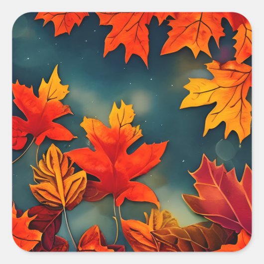 Picturesque Rustic Autumn Maple Leaves Vierkante Sticker (Voorkant)