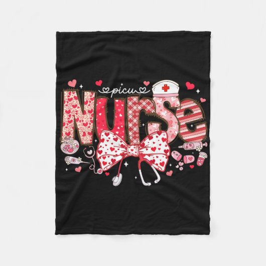 Picu Nurse Stethoscope Coquette Bow Heart Valentin Fleece Deken (Voorkant)