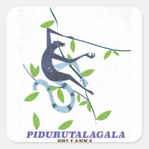 Pidurutalagala Sri Lanka reisposter. Vierkante Sticker