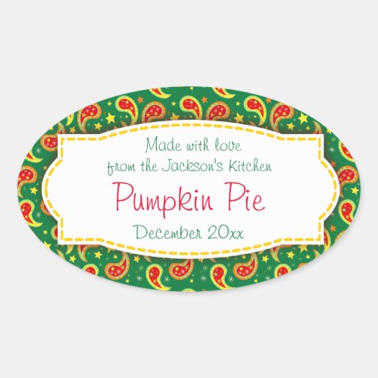 Pie citrouille de Noël Pie Paisley étiquette vert  (Devant)