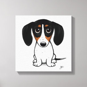 Piebald Dachshund   Cute Cartoon Wiener Dog Canvas Afdruk