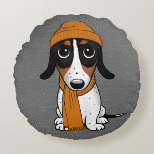 Piebald Dachshund Cute Hipster Dog Round Coussin