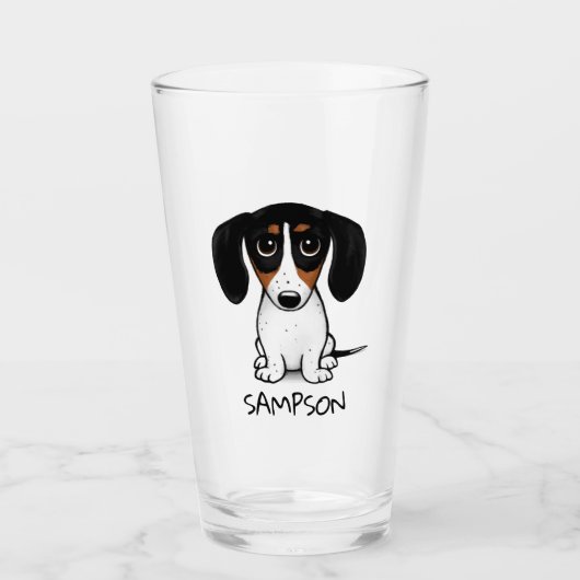 Piebald Dachshund Cute Puppy Dog Custom Glass Glas (Voorkant)