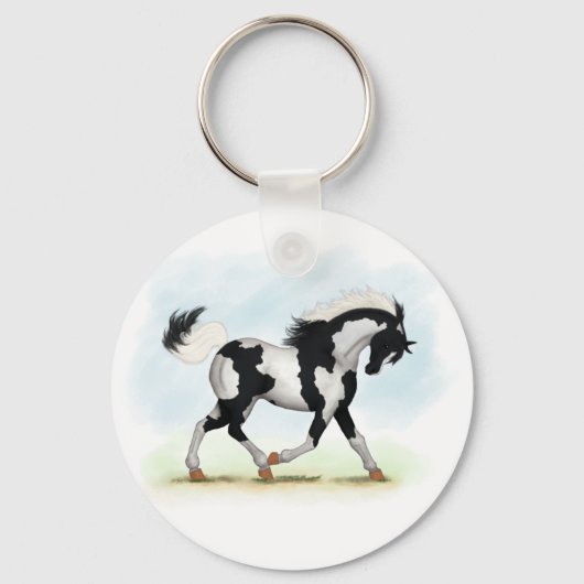 Piebald Overo Pinto Horse Sleutelhanger (Voorkant)