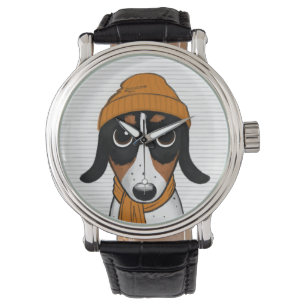 Piebald Teckel Schattige Hipster Hondenhorloge Horloge