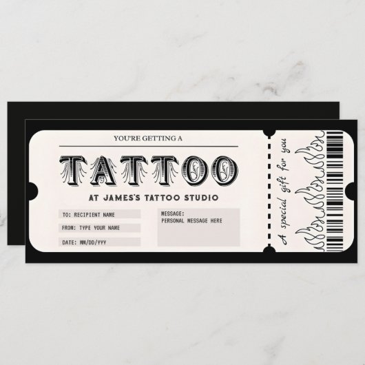 Pièce justificative de carte cadeau tatouage perso (Devant / Derrière)