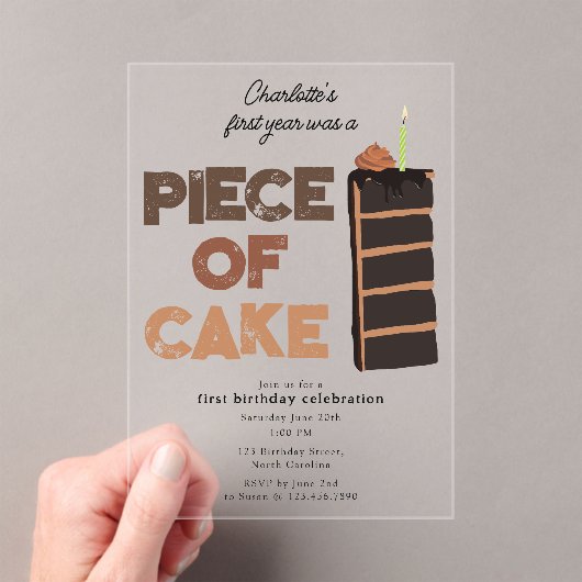 Piece of Cake Invite 1st First Birthday Cute Acryl Uitnodigingen (Insitu (Draagbaar))
