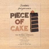 Piece of Cake Invite 1st First Birthday Cute Acryl Uitnodigingen (Voorkant)