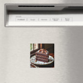 Piece of Chocolate Cake on a Fancy Plate Magneet (Insitu (Vaatwasser))