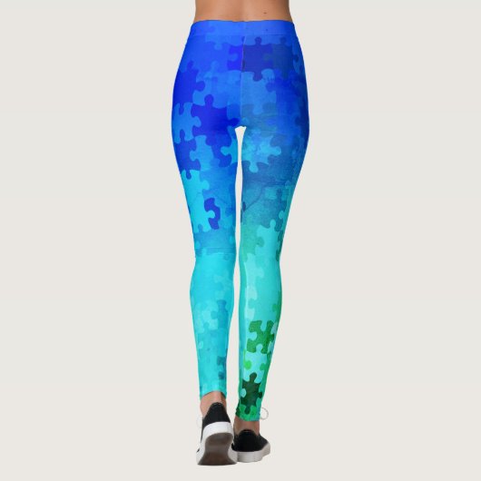 Pièces de puzzle bleu-vert dégradé Leggings (Dos)
