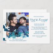 Pièces de puzzle Blue Photo Faire-part de mariage (Devant / Derrière)