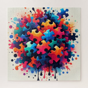 Pièces de puzzle en peinture éclaboussée