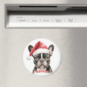 Pied Black White French Bulldog Christmas Magnet (In Situ (Lave-vaisselle))