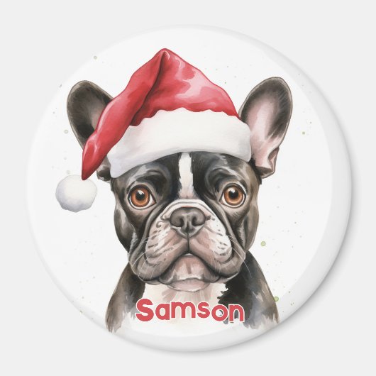 Pied Black White French Bulldog Christmas Magnet (Devant)