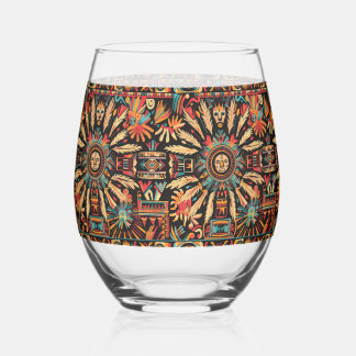 Pied Elégant bleu "Aztec Dream" Verre à vin sans charme
