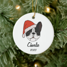 Pied Frenchie Santa Hoed Kerstmis Ornament