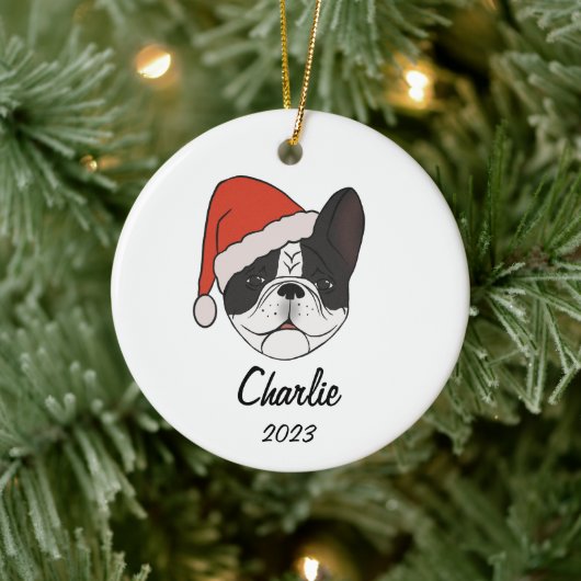 Pied Frenchie Santa Hoed Kerstmis Ornament (Boom)