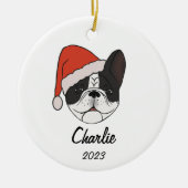 Pied Frenchie Santa Hoed Kerstmis Ornament (Voorkant)