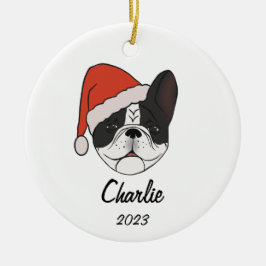 Pied Frenchie Santa Hoed Kerstmis Ornament