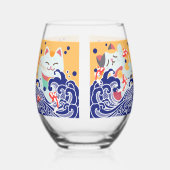 Pied MANEKI NEKO chat chanceux Verre à vin sans pierre (Verso)