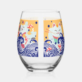 Pied MANEKI NEKO chat chanceux Verre à vin sans pierre (Gauche)
