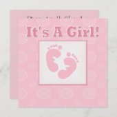 Pieds bébé C'est une fille Invitation Baby shower (Devant / Derrière)