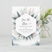 Piek minimalistische berg bruiloft save the date (Staand voorkant)