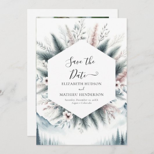 Piek minimalistische berg bruiloft save the date (Voorkant / Achterkant)